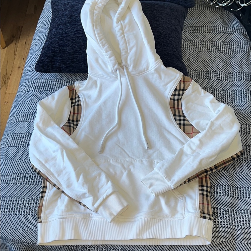 Burberry White Hoodie with Plaid Accents